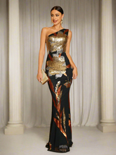 One Shoulder Floral Sequin Prom Dress